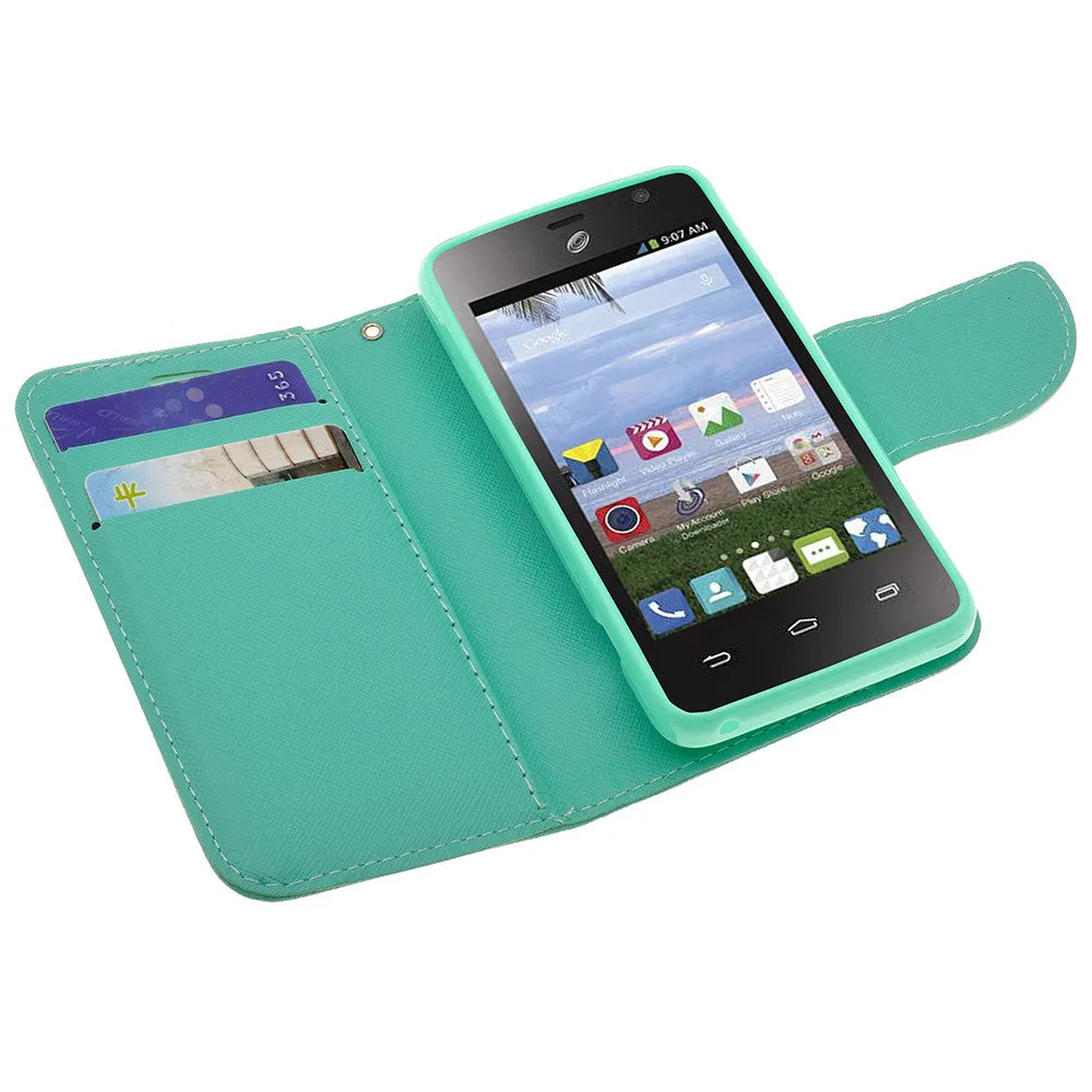 ZTE Zephyr Case, Wrist Strap Magnetic Fold[Kickstand] Pu Leather Wallet Case with ID & Credit Card Slots for ZTE Zephyr - Teal