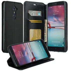 ZTE ZMAX Pro Case | Blade X Max | ZTE Carry | ZTE Grand X Max 2 Case | ZTE Imperial Max Case | ZTE Max Duo Pu Leather Magnetic Fold[Kickstand] Wallet Case with ID & Card Slots - Black