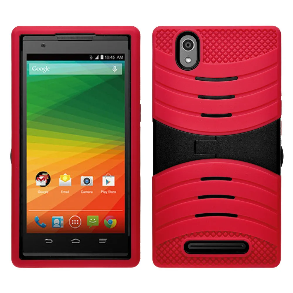 ZTE ZMAX Z970 Case, Dual Layer Heavy Duty Armor Protective Case, Defender Cover (Red Heavy Duty Armor)