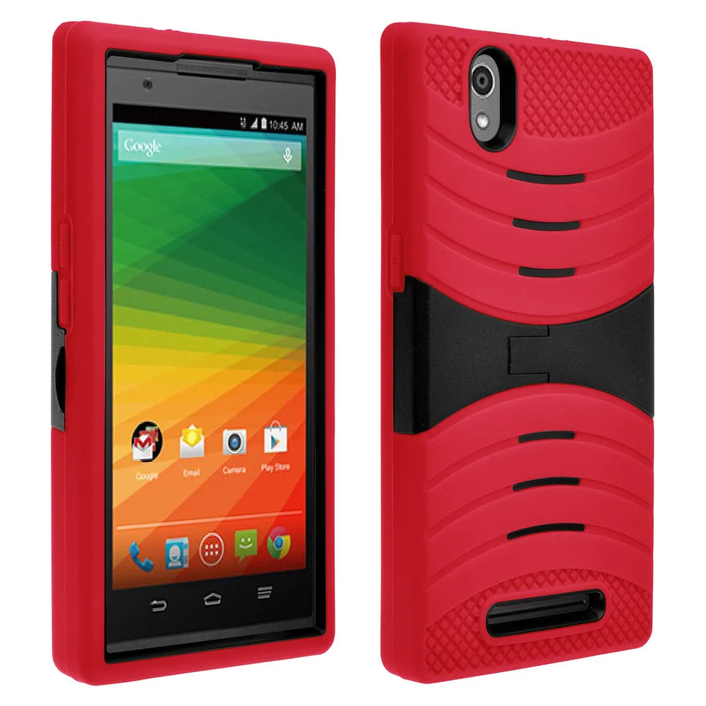 ZTE ZMAX Z970 Case, Dual Layer Heavy Duty Armor Protective Case, Defender Cover (Red Heavy Duty Armor)